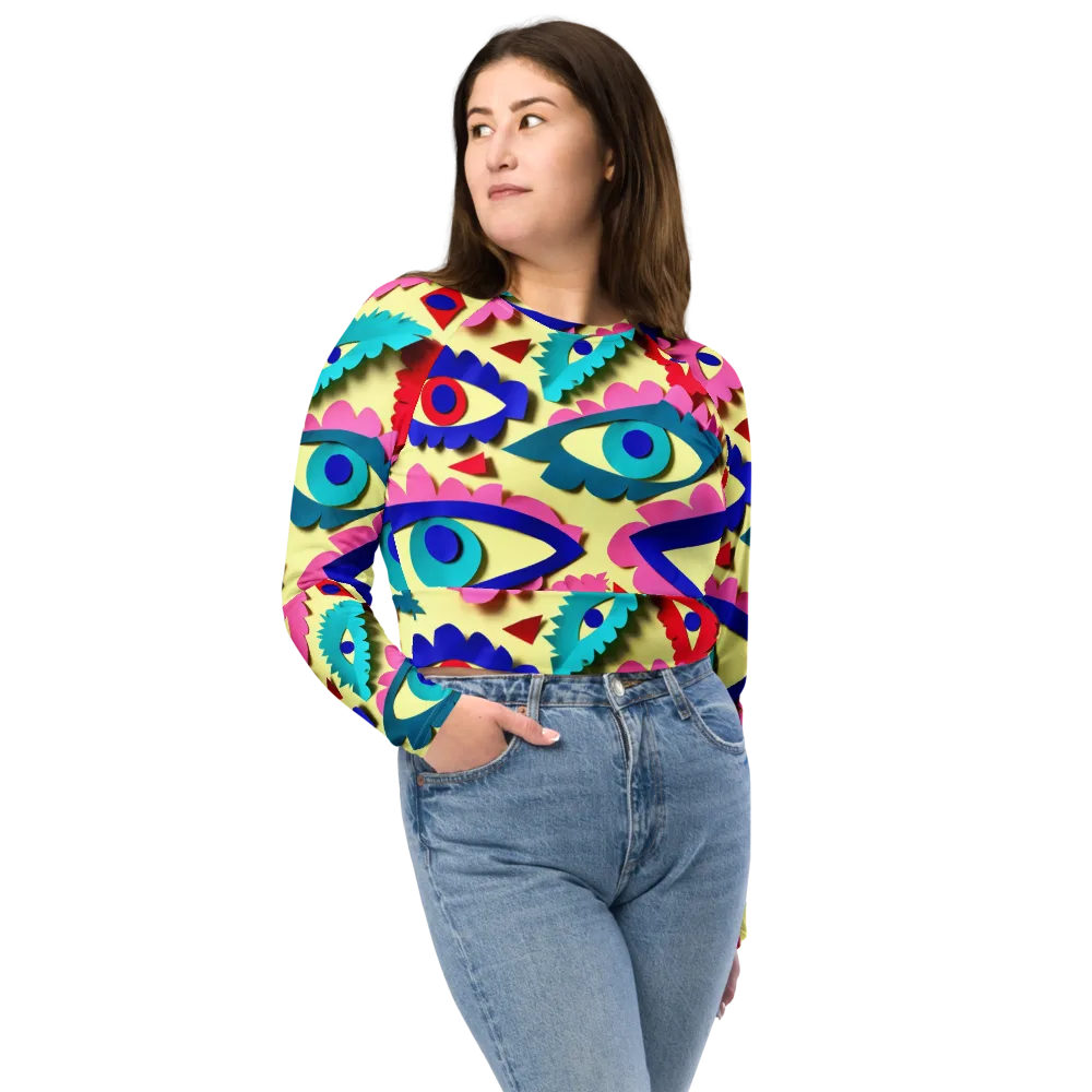 Paper Eye Parade on Long Sleeve Crop Top — Front