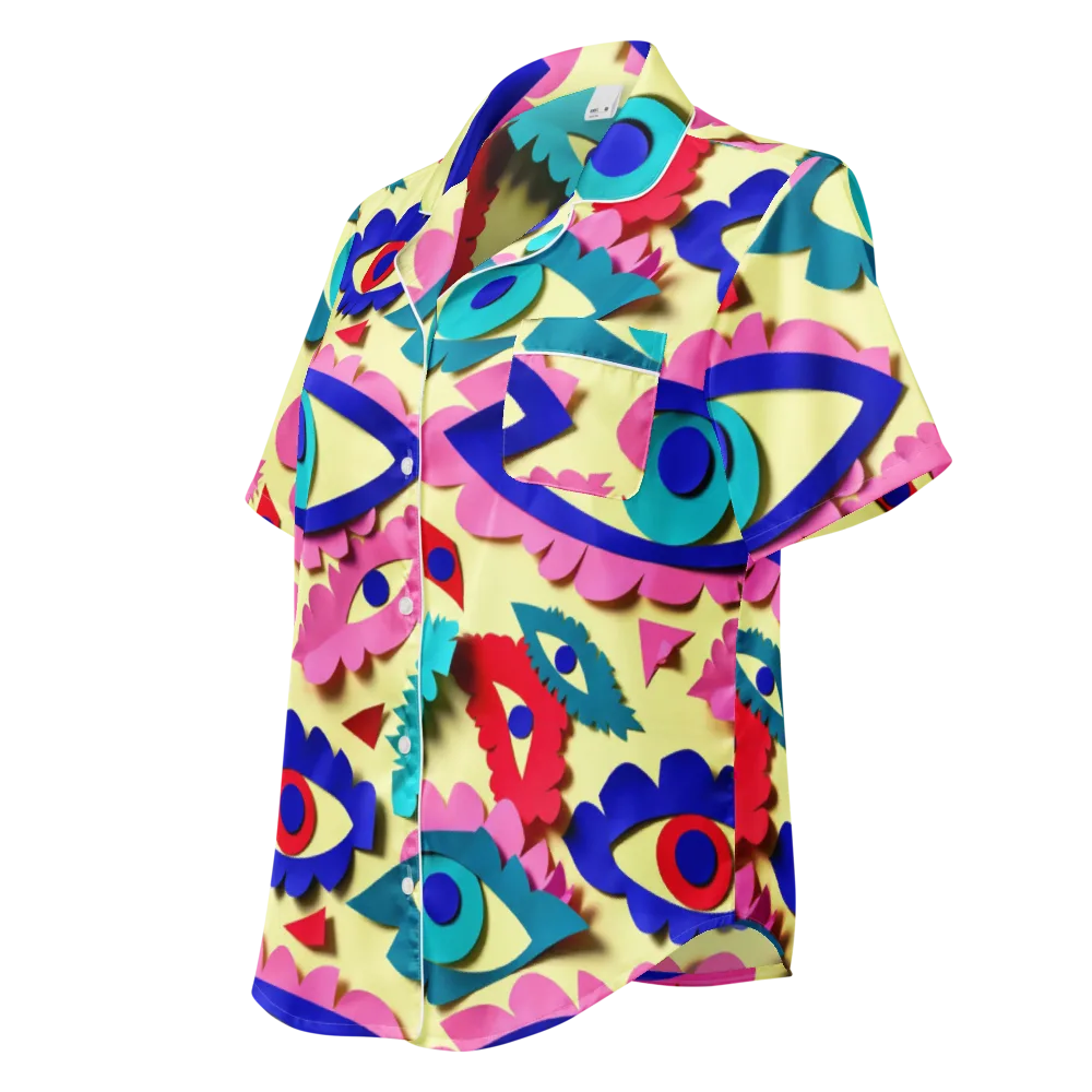Paper Eye Parade on Women's Short Sleeve Pajama Top — Left Front