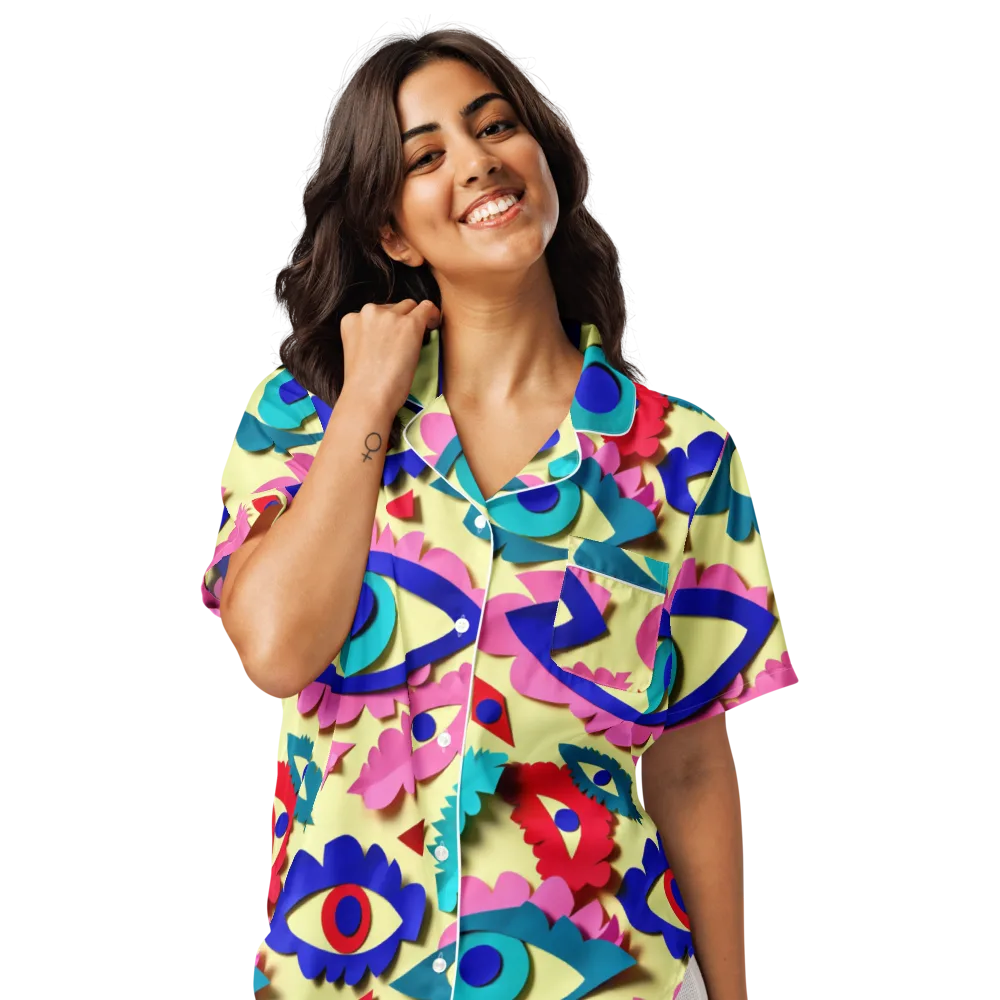 Paper Eye Parade on Women's Short Sleeve Pajama Top — Front