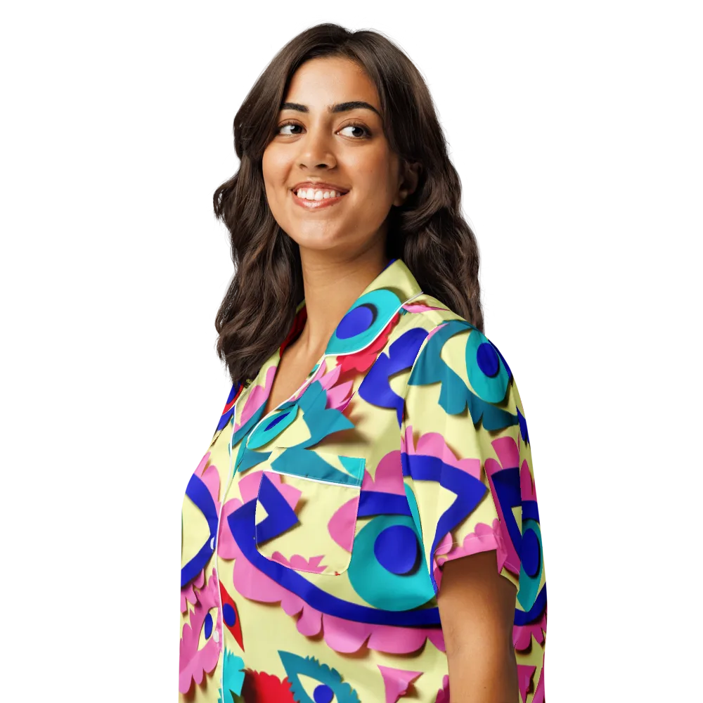 Paper Eye Parade on Women's Short Sleeve Pajama Top — Left Front