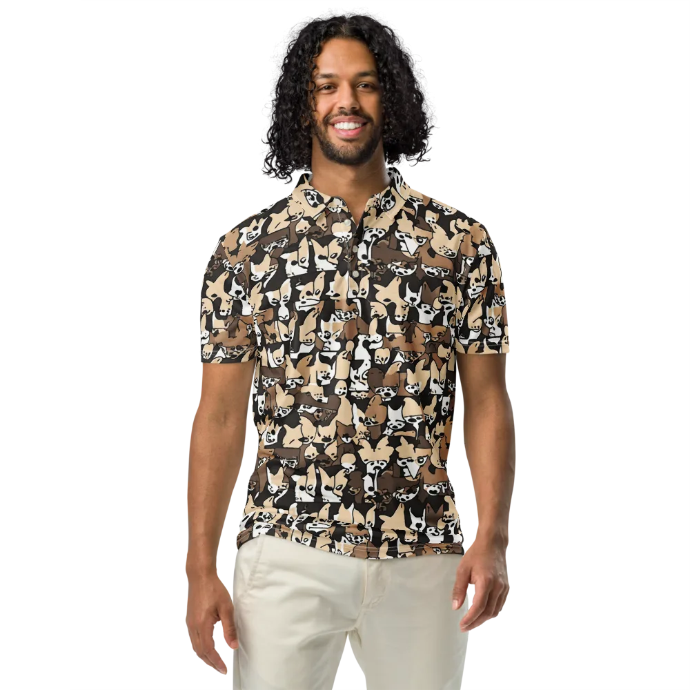Puppy Pastiche on Men's Slim Fit Polo Shirt — Front