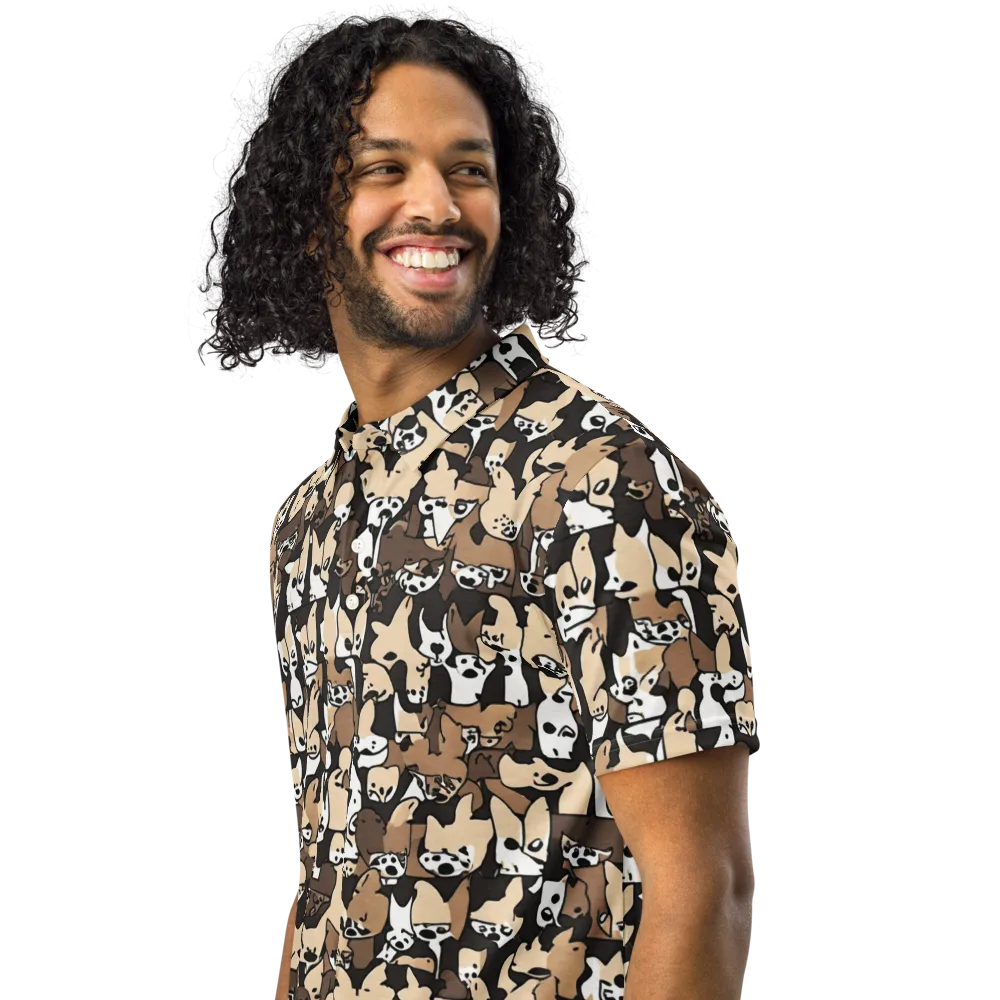 Puppy Pastiche on Men's Slim Fit Polo Shirt — Left Front