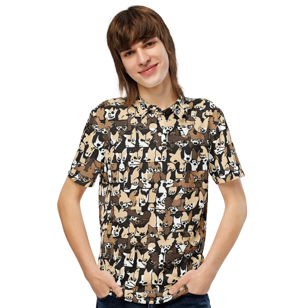 Puppy Pastiche on Men's Slim Fit Polo Shirt — Front