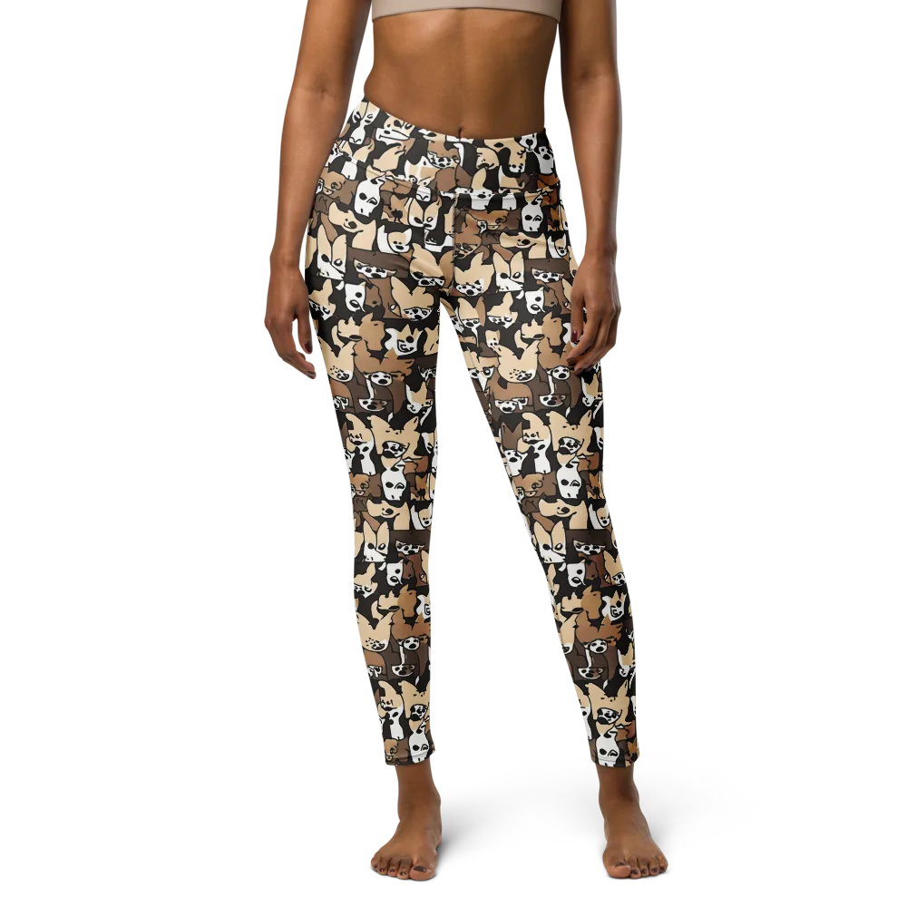 Puppy Pastiche on Yoga Leggings — Front