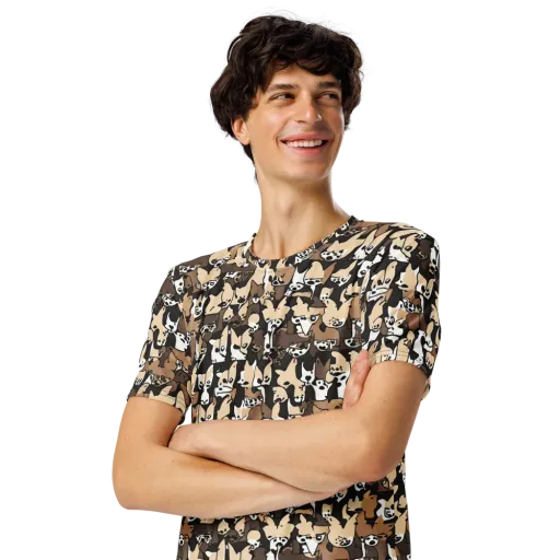 Puppy Pastiche on a Men's Crew Neck T-Shirt