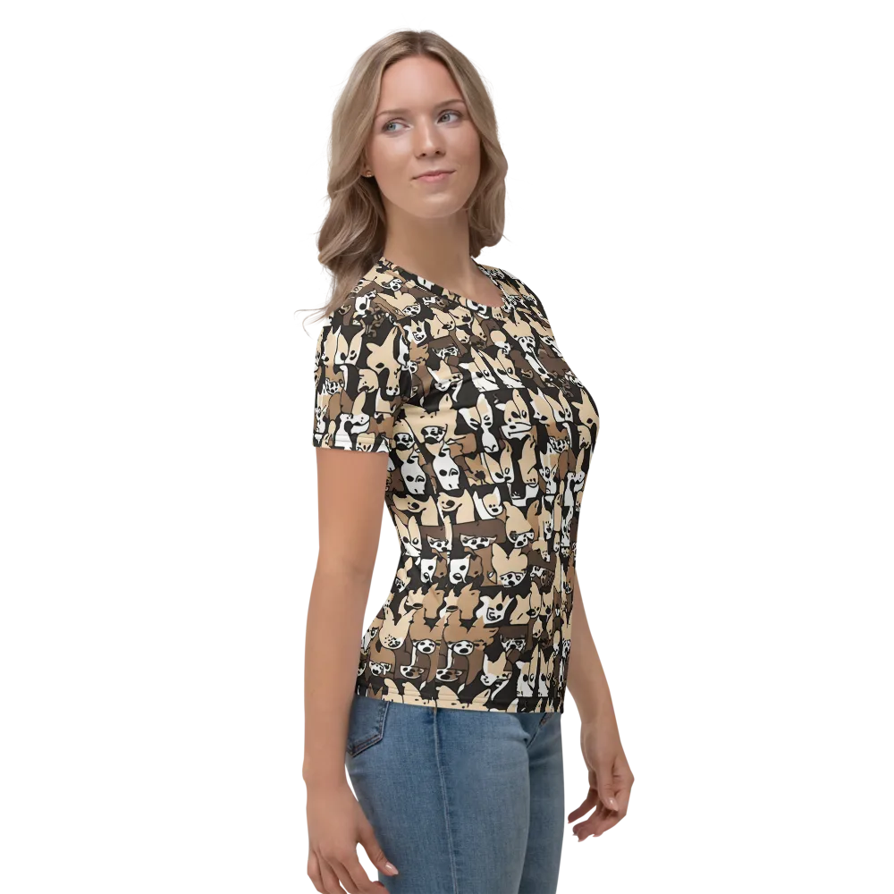 Puppy Pastiche on Women's Crew Neck T-Shirt — Right