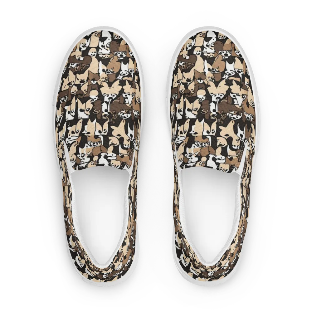 Puppy Pastiche on Men's Slip-On Canvas Shoes — Front