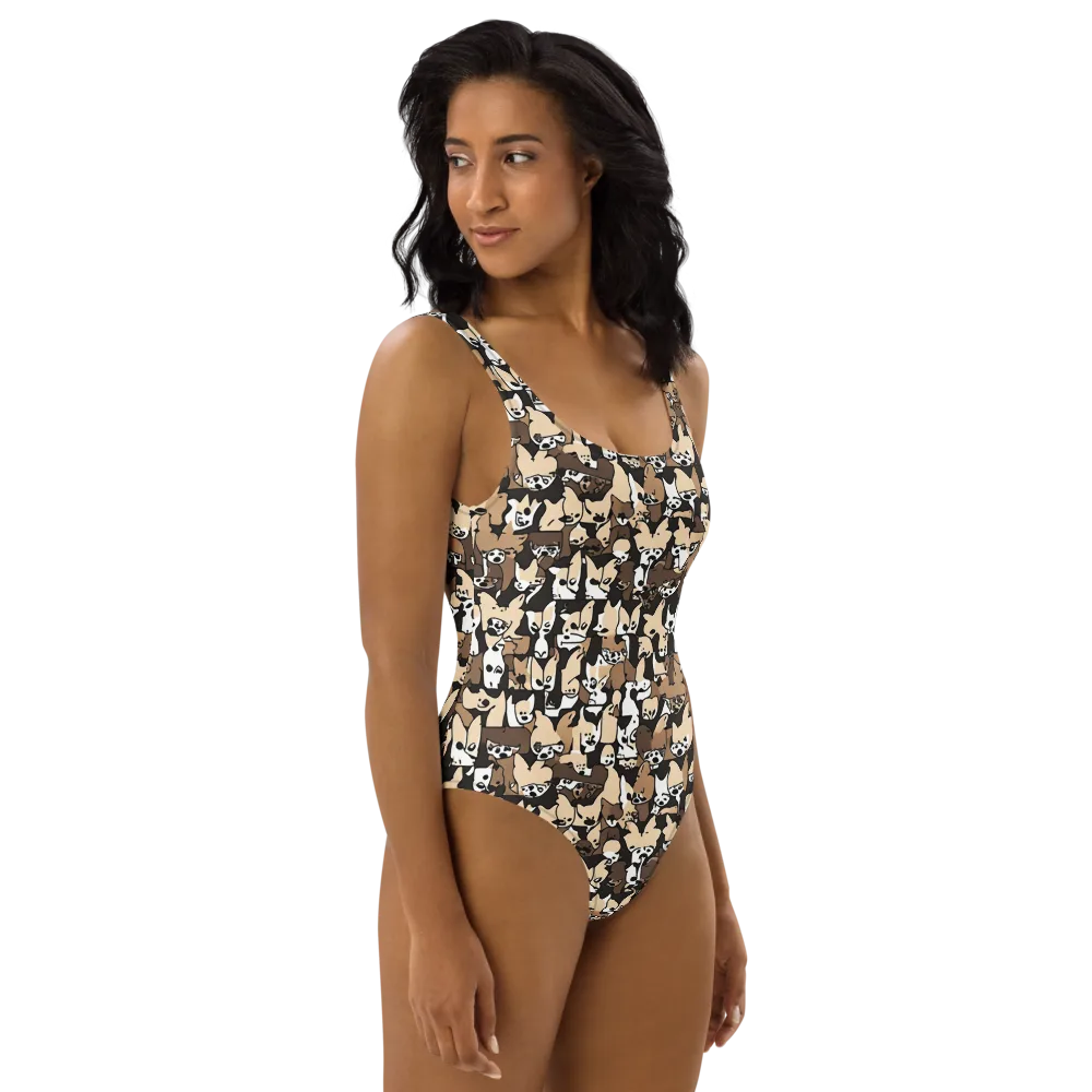 Puppy Pastiche on One-Piece Swimsuit — Right