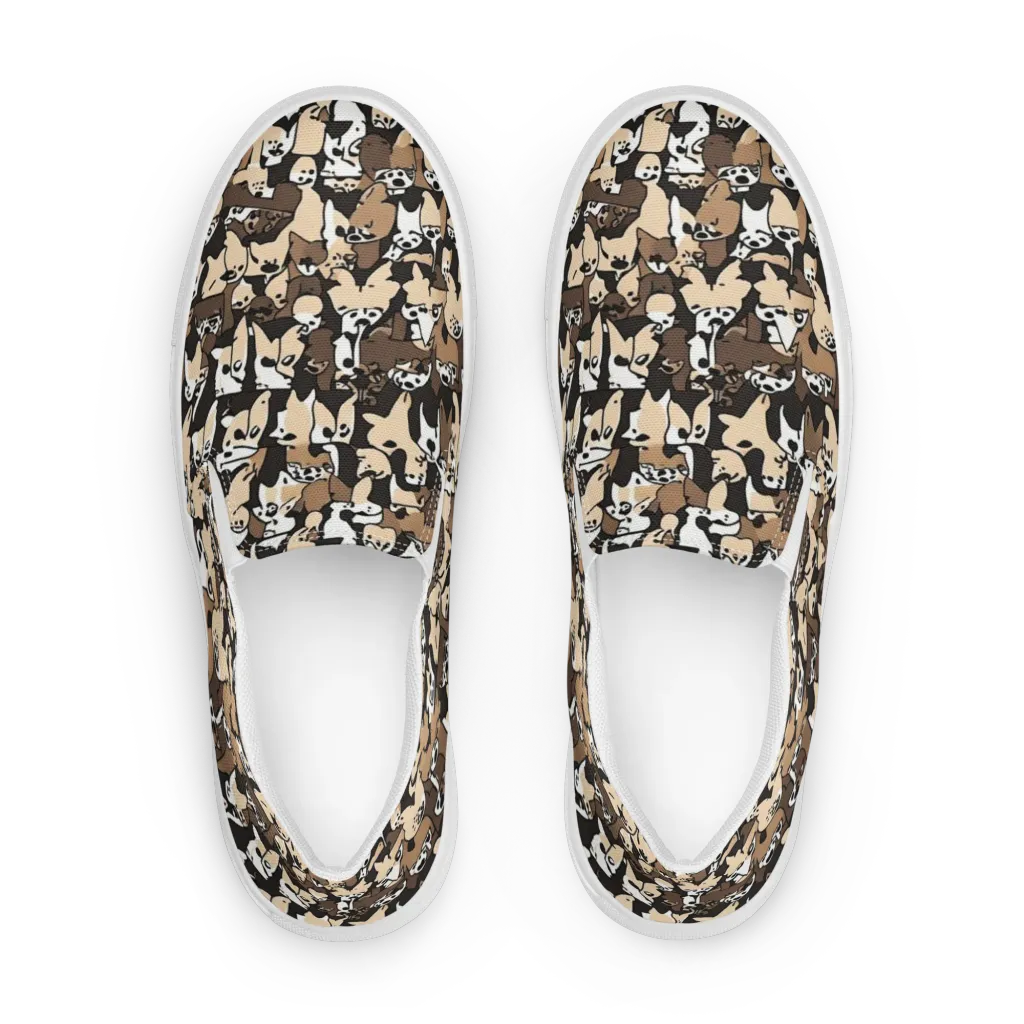 Puppy Pastiche on Women's Slip-On Canvas Shoes — Front