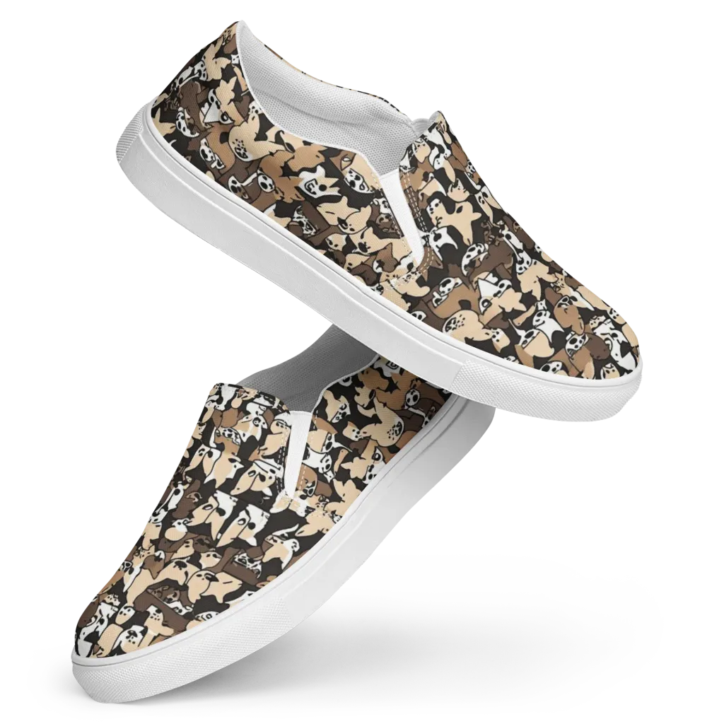 Puppy Pastiche on Women's Slip-On Canvas Shoes — Front