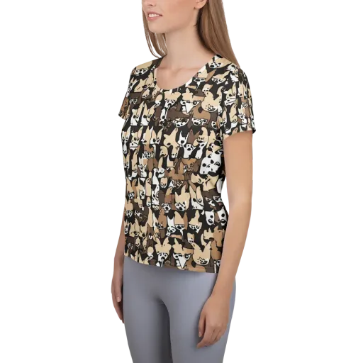 Puppy Pastiche on a Women's Athletic T-Shirt