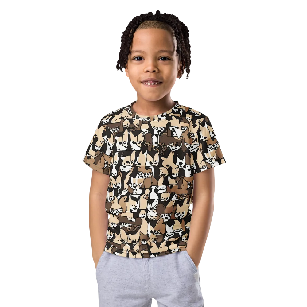 Puppy Pastiche on Kids Crew Neck T-Shirt — Front