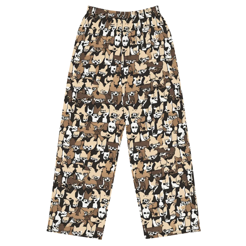 Puppy Pastiche on Wide-Leg Pants — Front
