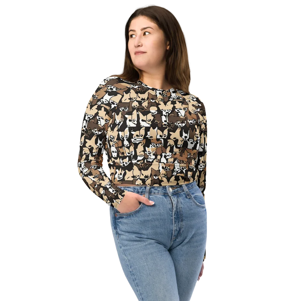 Puppy Pastiche on Long Sleeve Crop Top — Front