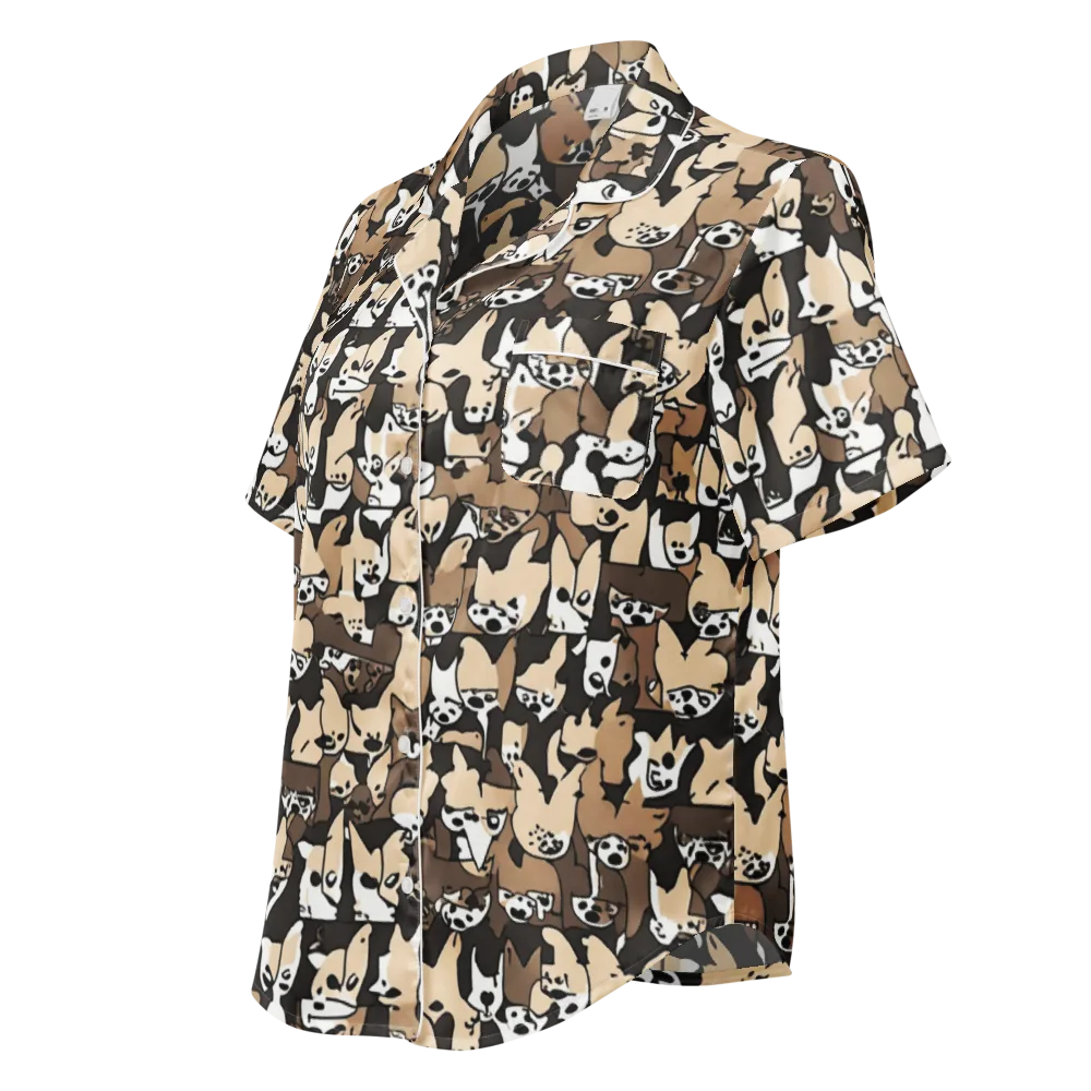 Puppy Pastiche on Women's Short Sleeve Pajama Top — Left Front
