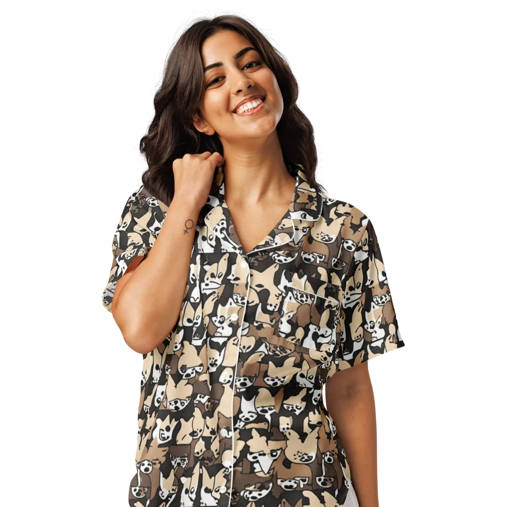 Puppy Pastiche on Women's Short Sleeve Pajama Top — Front