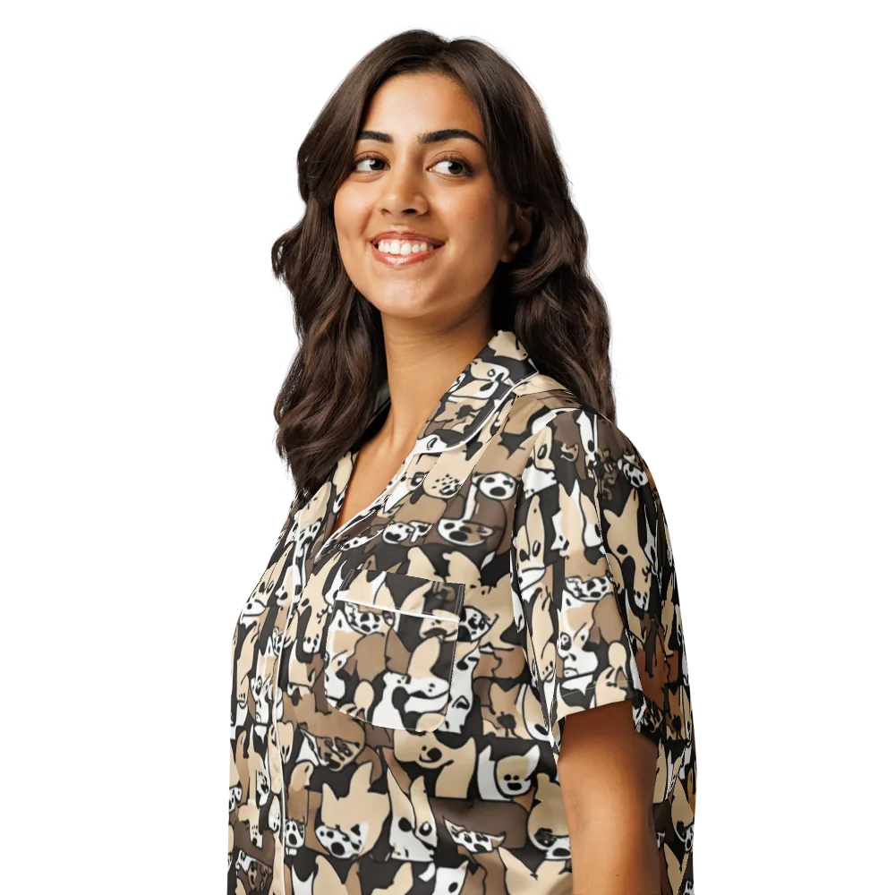 Puppy Pastiche on Women's Short Sleeve Pajama Top — Left Front
