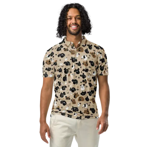 Pawprint Parade on a Men's Slim Fit Polo Shirt