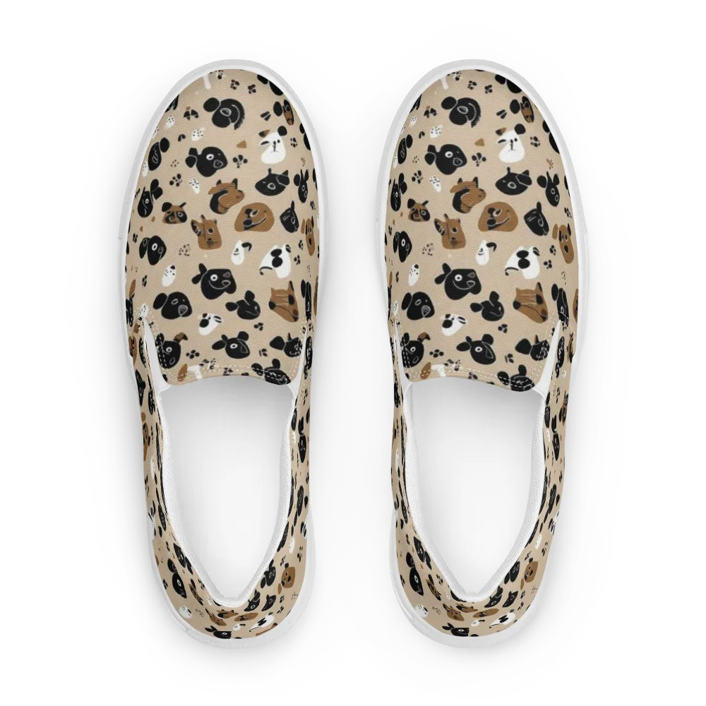 Pawprint Parade on Men's Slip-On Canvas Shoes — Front