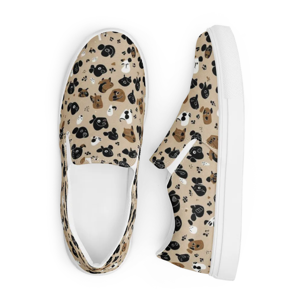 Pawprint Parade on Men's Slip-On Canvas Shoes — Front