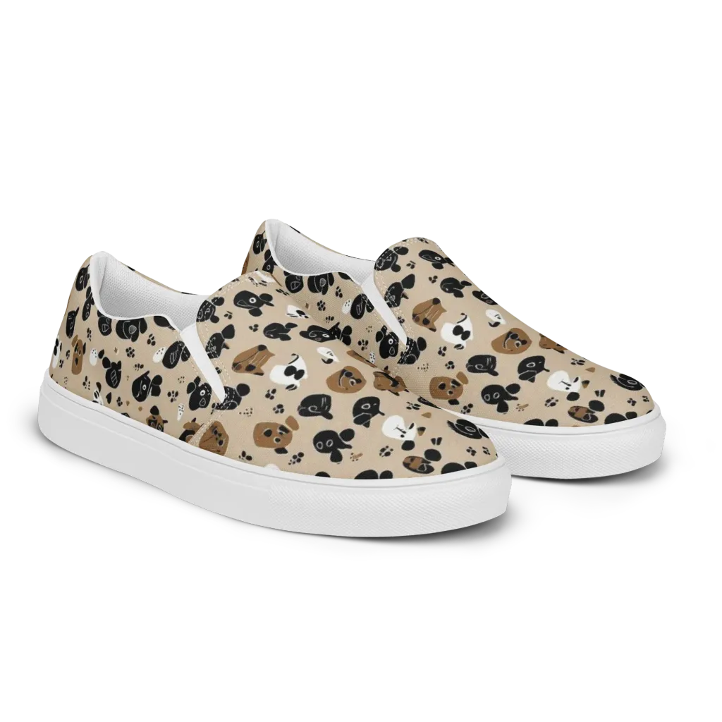 Pawprint Parade on Women's Slip-On Canvas Shoes — Right Front