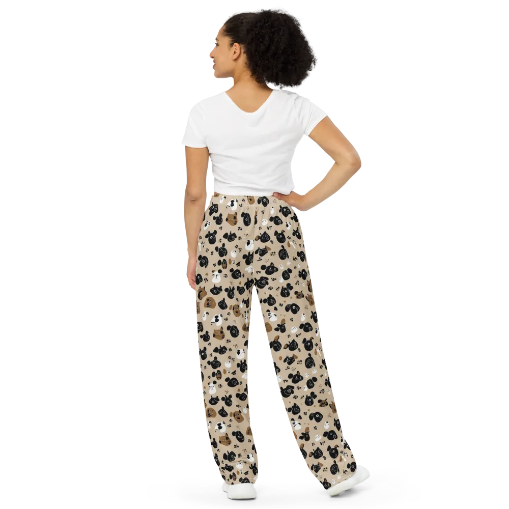 Pawprint Parade on Wide-Leg Pants — Back