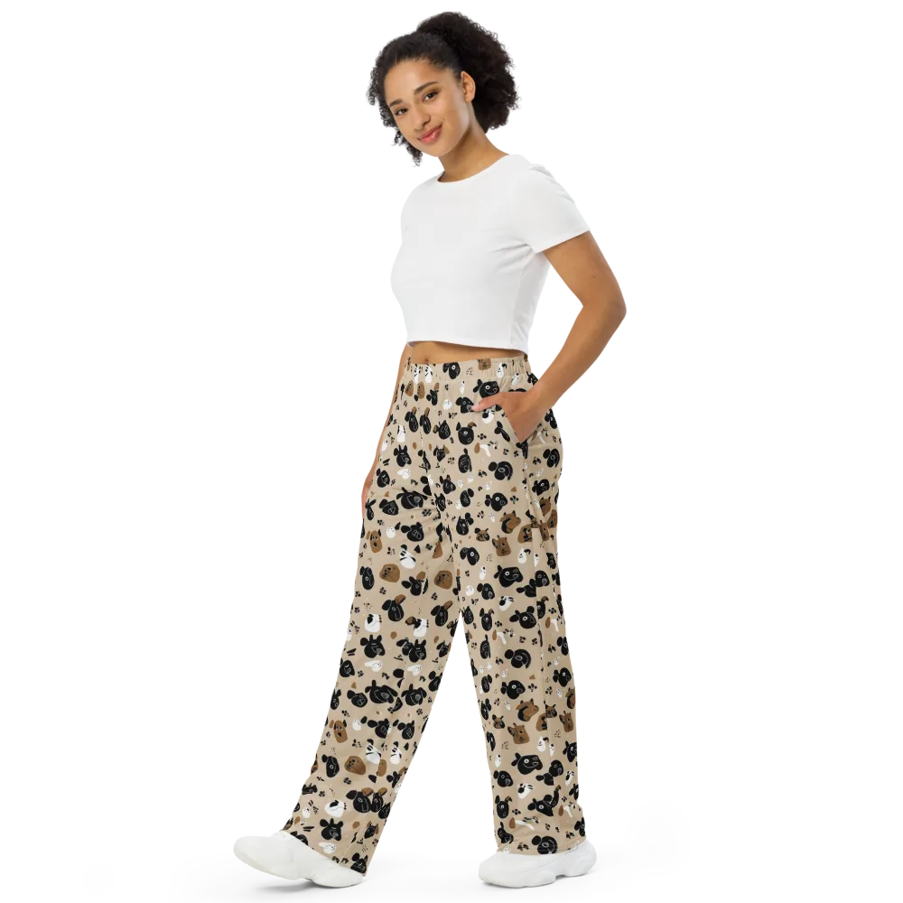 Pawprint Parade on Wide-Leg Pants — Left Front