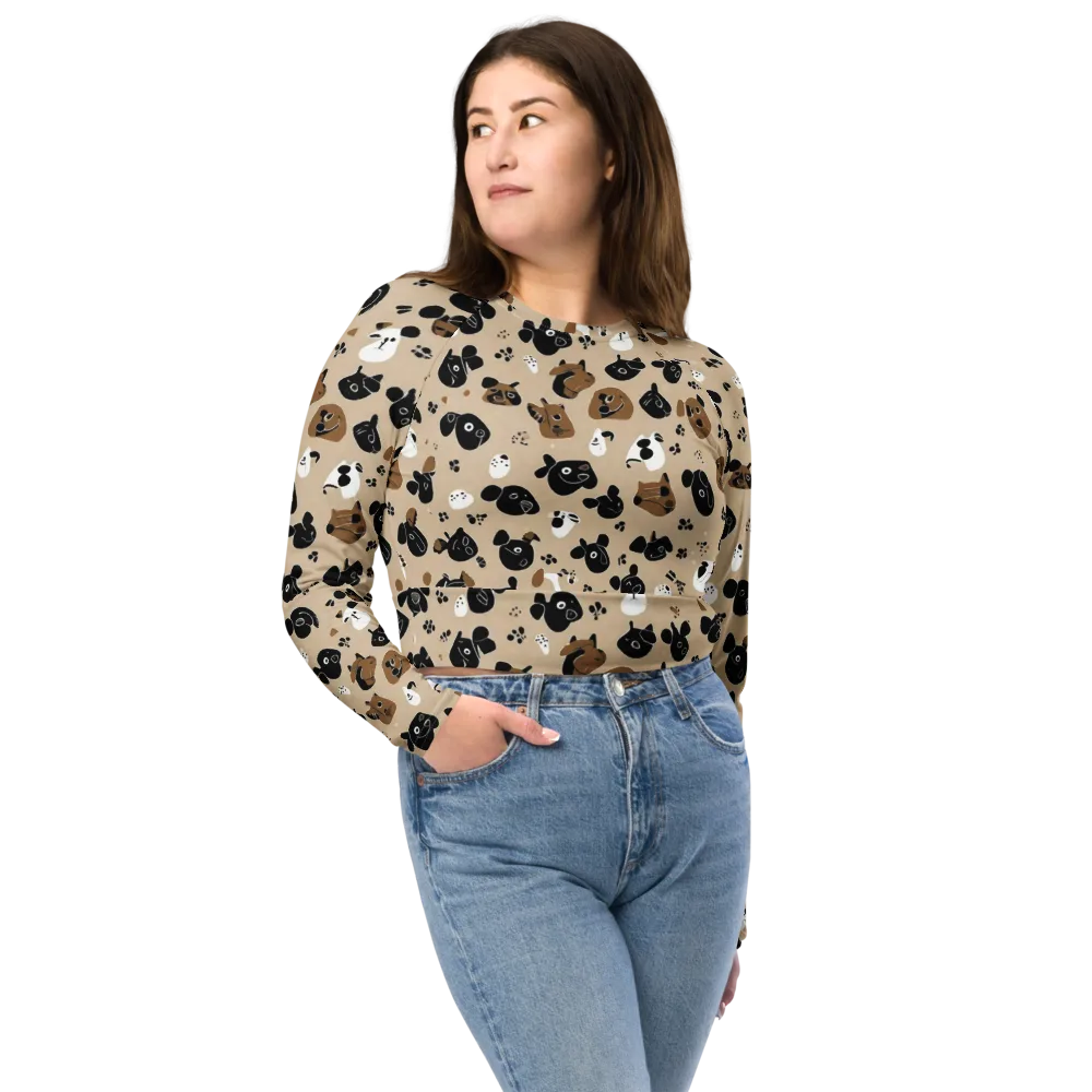 Pawprint Parade on Long Sleeve Crop Top — Front