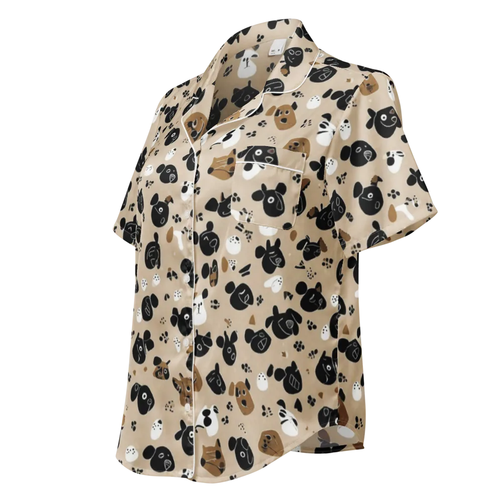 Pawprint Parade on Women's Short Sleeve Pajama Top — Left Front