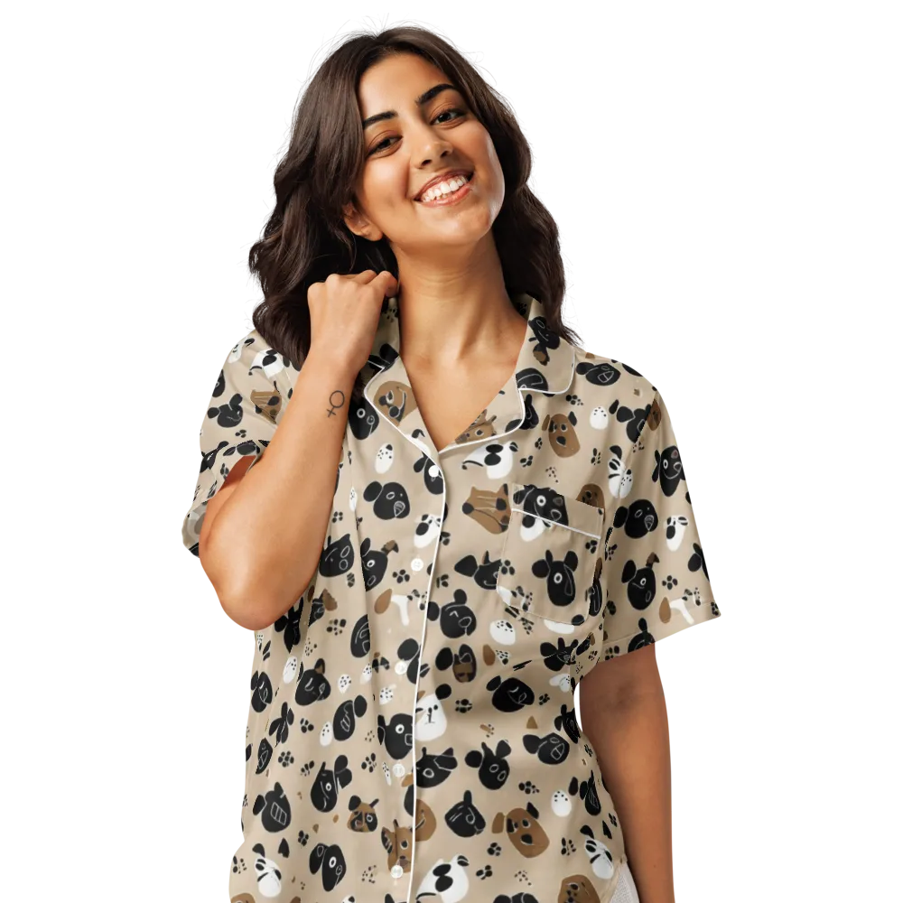 Pawprint Parade on Women's Short Sleeve Pajama Top — Front