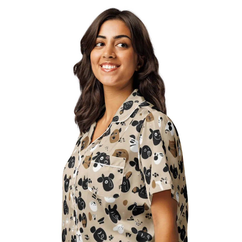 Pawprint Parade on Women's Short Sleeve Pajama Top — Left Front