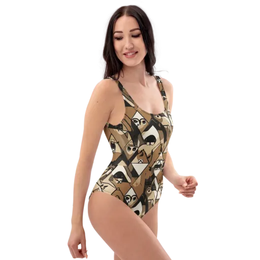 Sepia Menagerie on a One-Piece Swimsuit
