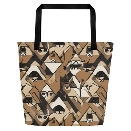 Sepia Menagerie on a Large Tote Bag W/ Pocket
