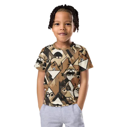 Sepia Menagerie on a Kids Crew Neck T-Shirt