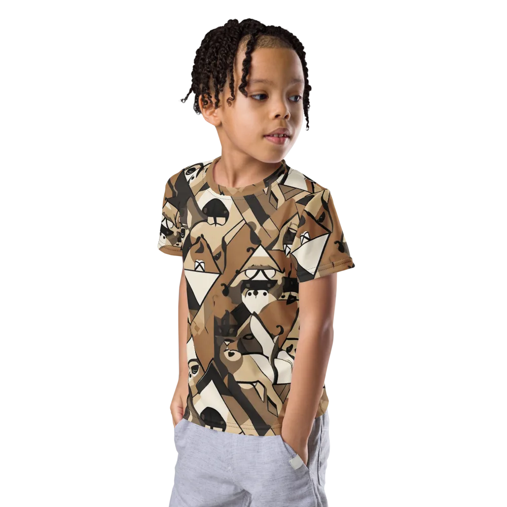 Sepia Menagerie on Kids Crew Neck T-Shirt — Left Front