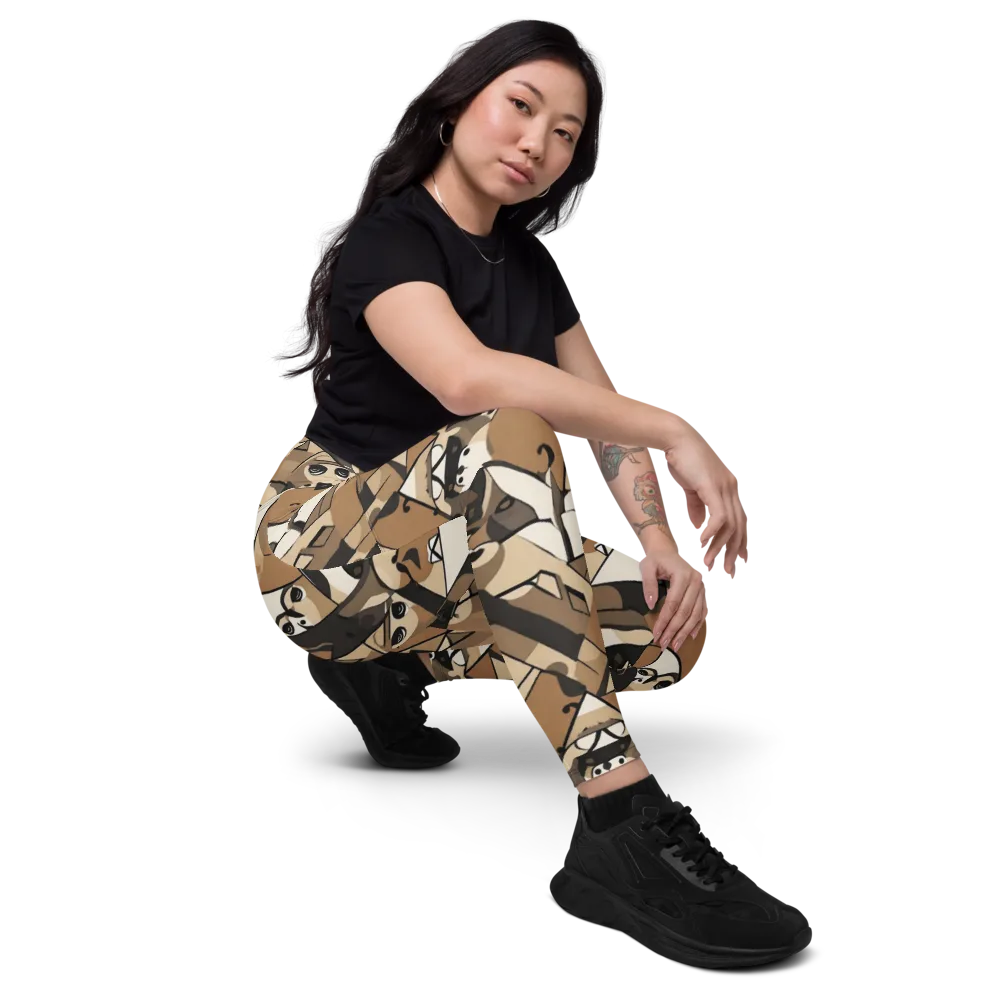 Sepia Menagerie on Leggings with Pockets — Right Front