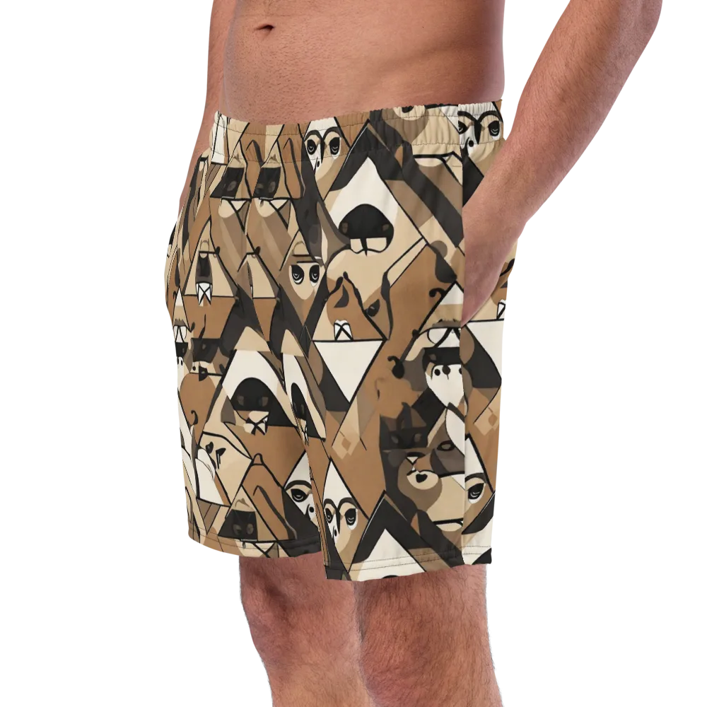 Sepia Menagerie on Swim Trunks — Left Front