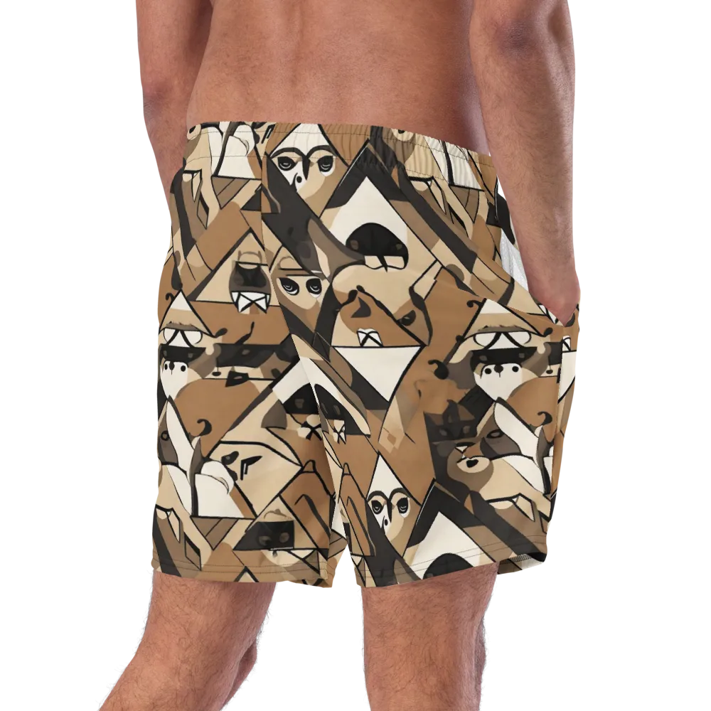 Sepia Menagerie on Swim Trunks — Right Back