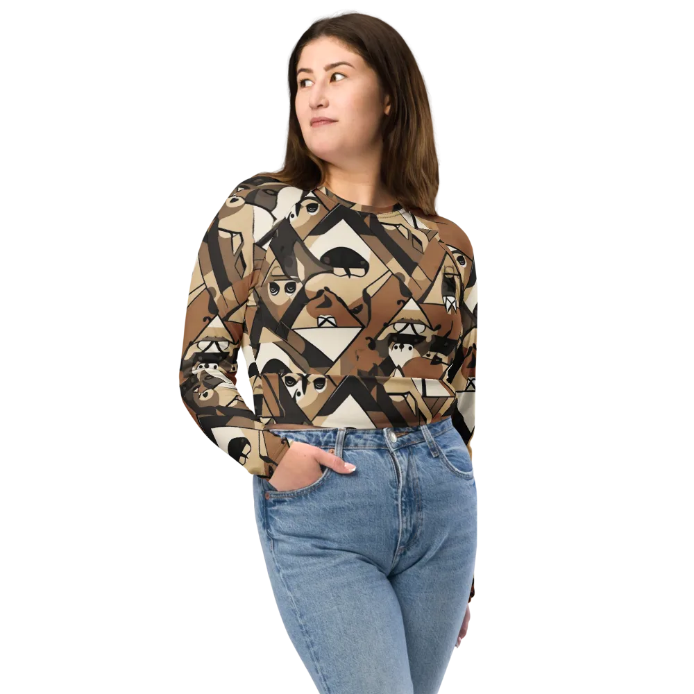 Sepia Menagerie on Long Sleeve Crop Top — Front