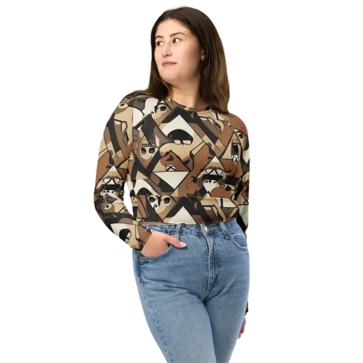Sepia Menagerie on a Long Sleeve Crop Top