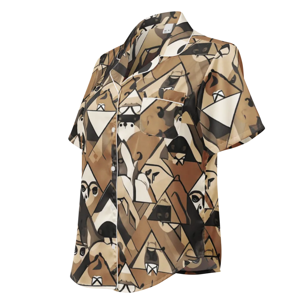 Sepia Menagerie on Women's Short Sleeve Pajama Top — Left Front