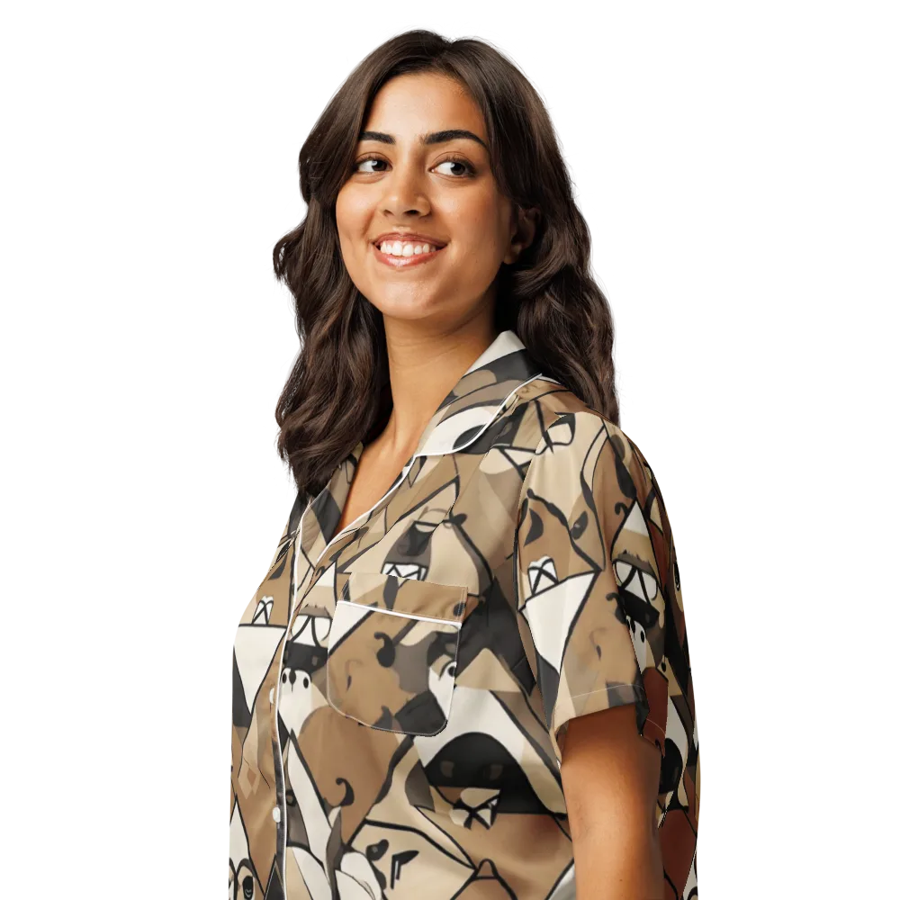 Sepia Menagerie on Women's Short Sleeve Pajama Top — Left Front