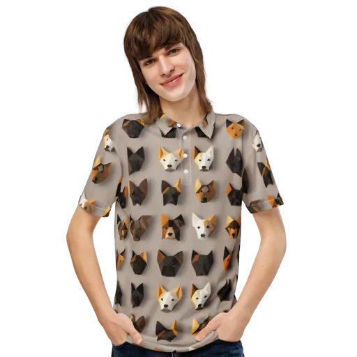 Low-poly Canine on a Men's Slim Fit Polo Shirt