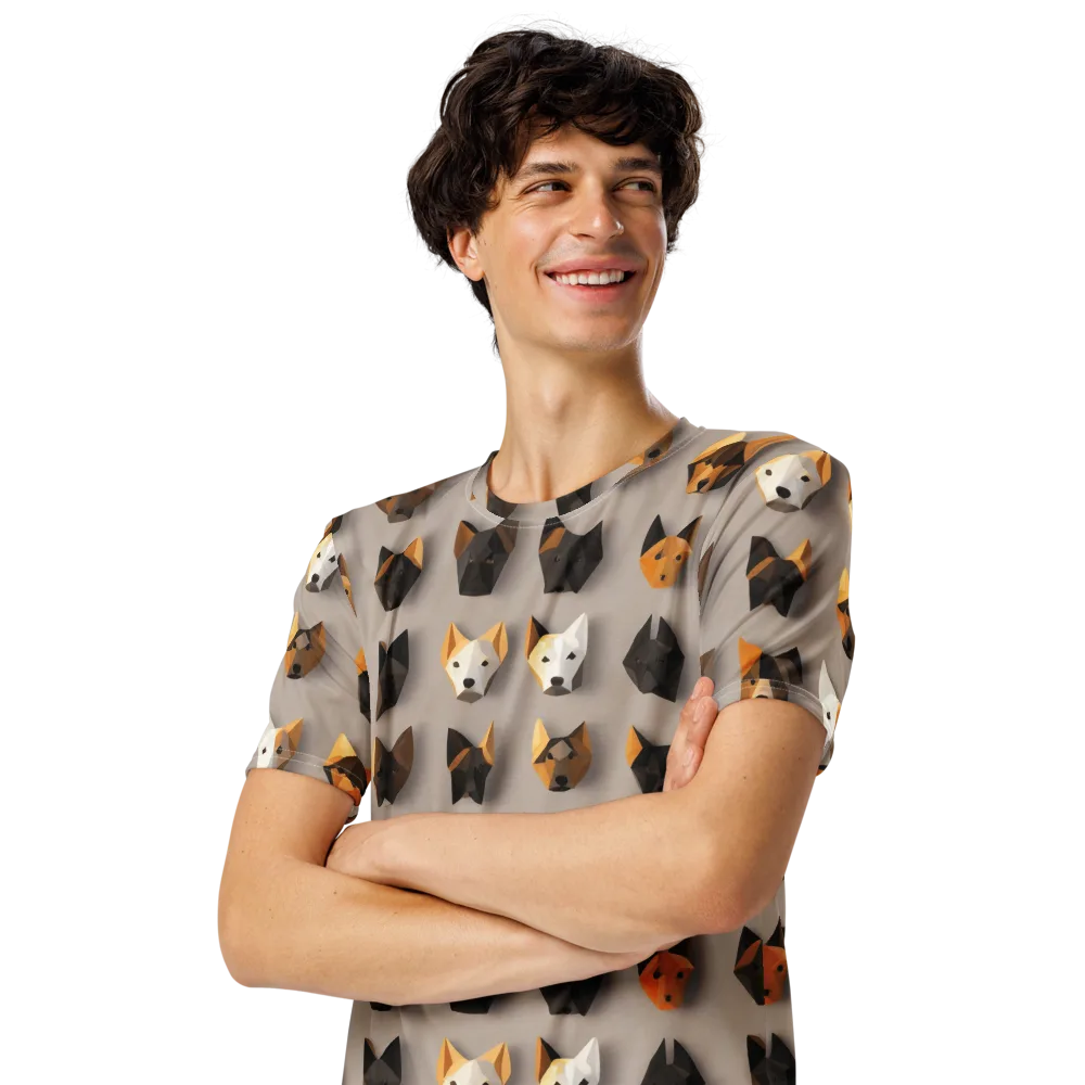 Low-poly Canine on Men's Crew Neck T-Shirt — Left Front