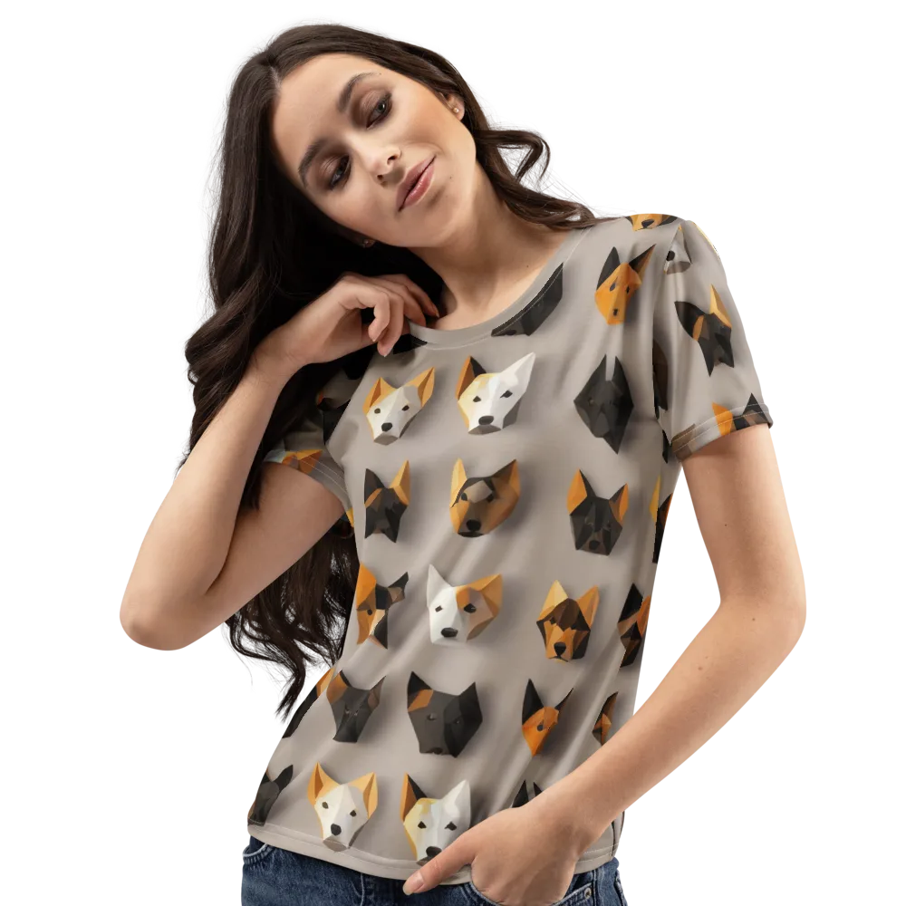 Low-poly Canine on Women's Crew Neck T-Shirt — Left Front