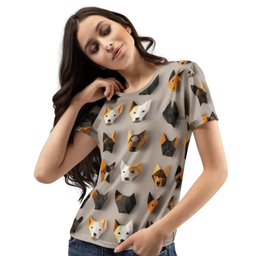 Low-poly Canine on a Women's Crew Neck T-Shirt