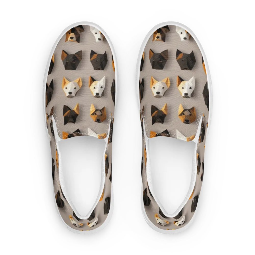 Low-poly Canine on Men's Slip-On Canvas Shoes — Front