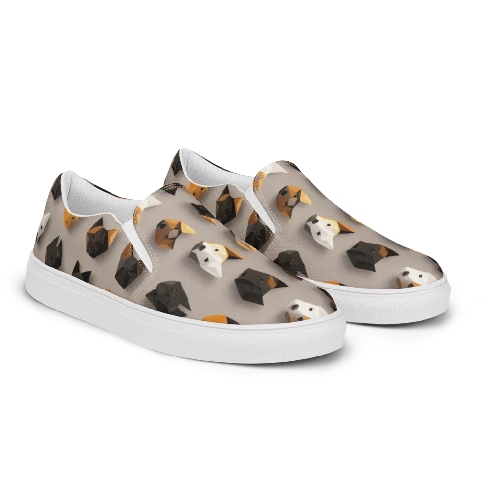 Low-poly Canine on Men's Slip-On Canvas Shoes — Right Front
