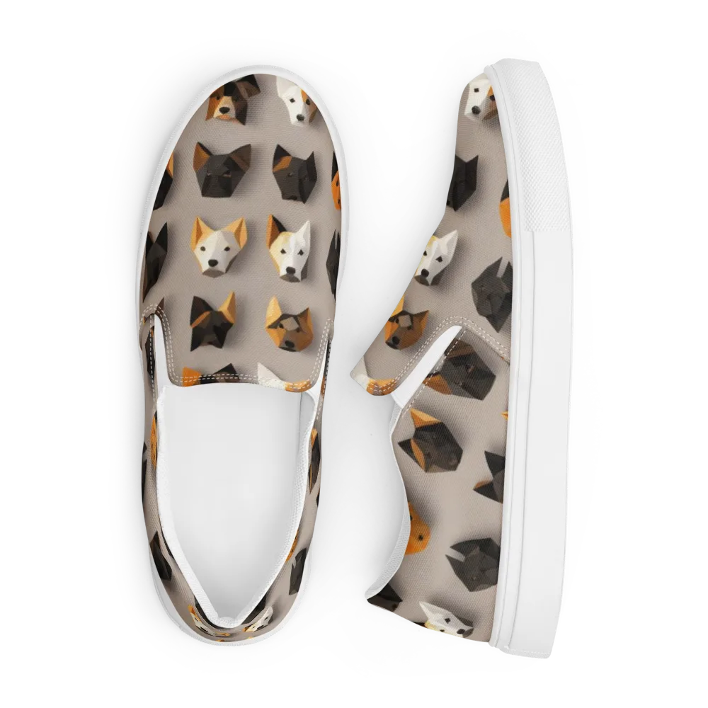 Low-poly Canine on Men's Slip-On Canvas Shoes — Front