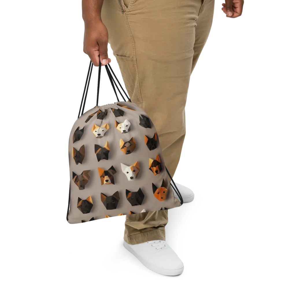 Low-poly Canine on Drawstring Bag — Front